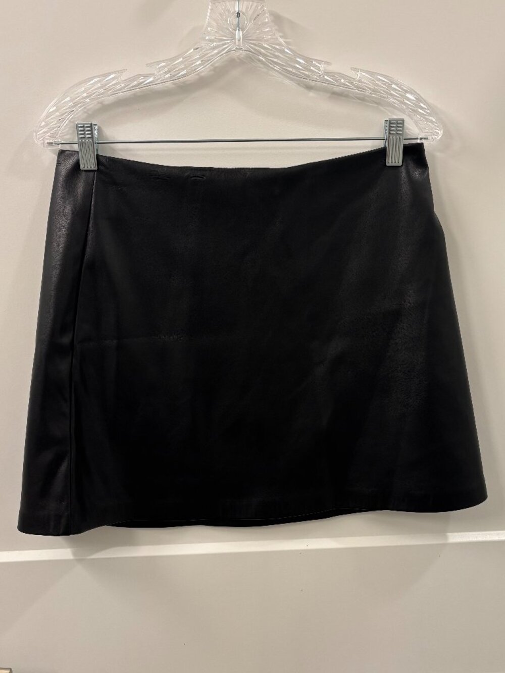 Z Supply Faux Leather Black Mini Skirt Size M A-Line Back Zip